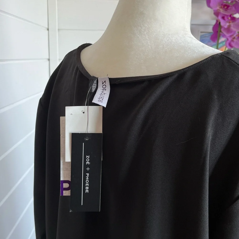 🆕 Zoe & Phoebe Black Long-sleeved blouse w/ lace detailing at top & bottom, NWT - Picture 6 of 12